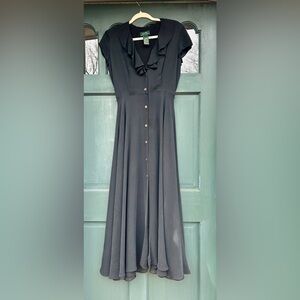 Ralph Lauren Silk Black Button-Front Midi Dress Formal Gown Prom Wedding Guest